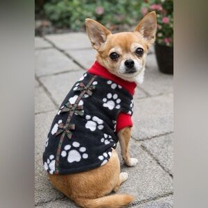 Handmade Small Dog Fleece Sweater | Paw Print Jacket | 12” Length | Cozy Winter